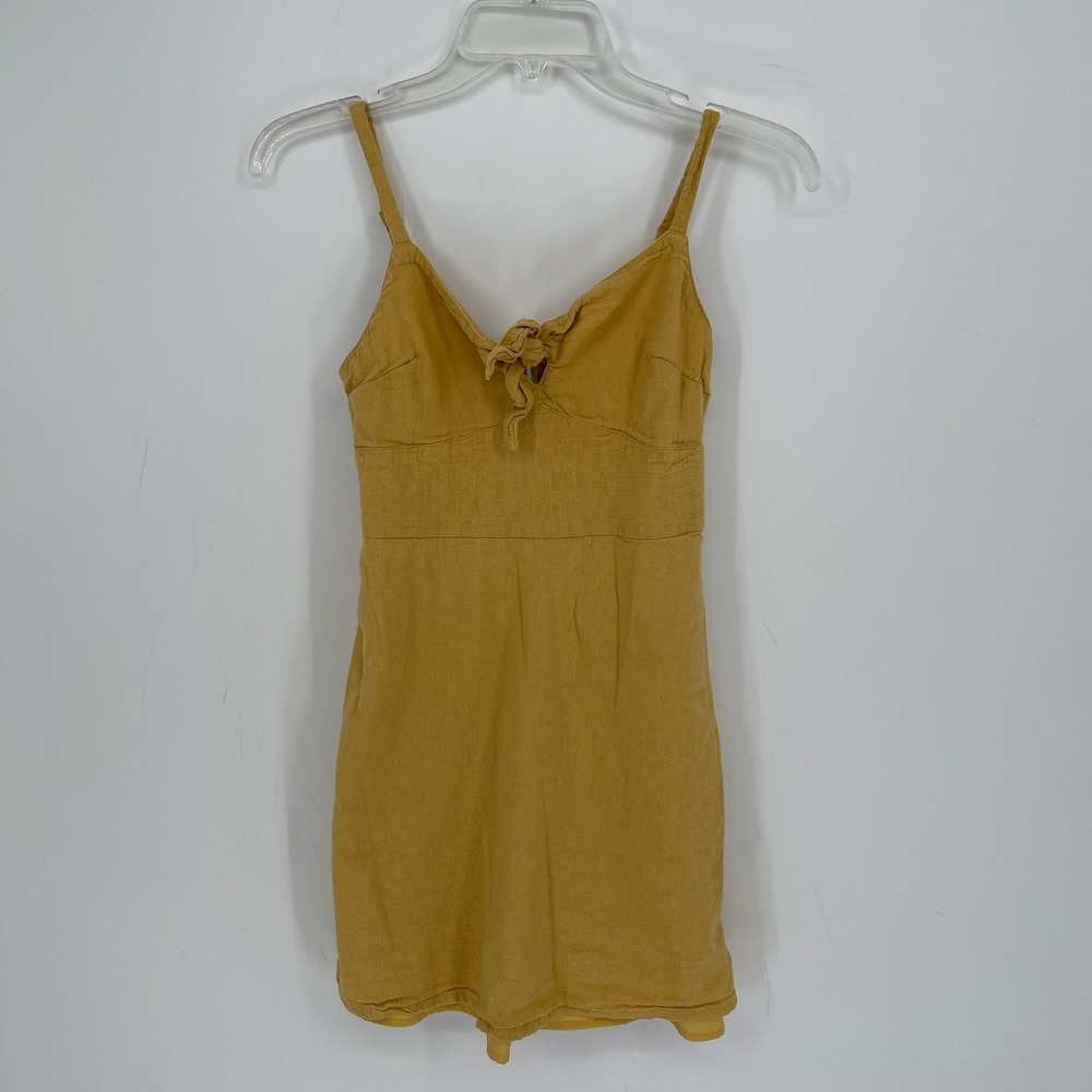 Hollister‎ Women's Yellow Smocked Back Tie Front Beach Resort Mini Dress Size XS